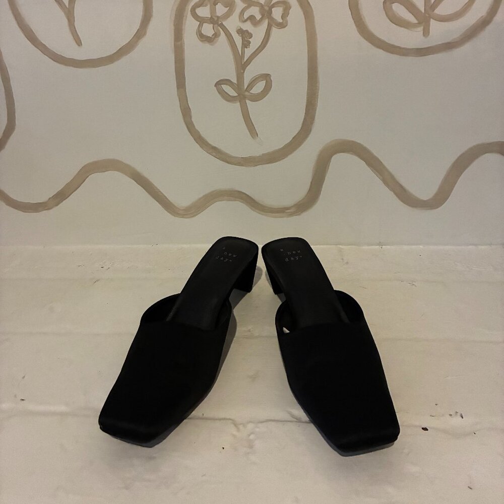 A New Day Satin Style Black Block Heels